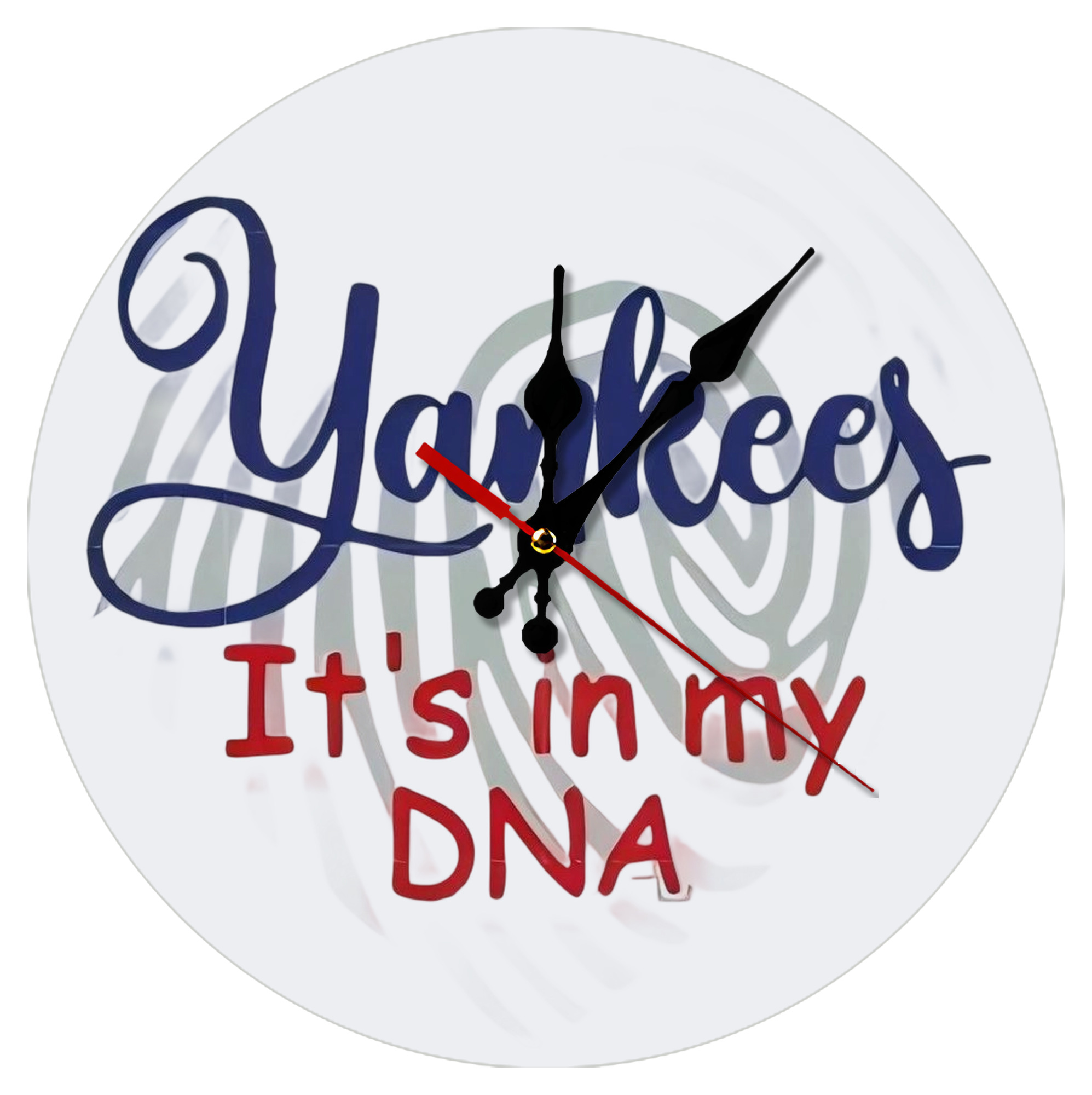 New York Yankees It's In My DNA Silent Round Wall Clock – Modern & Stylish DIY Design, Durable Wood Construction, Easy To Install – Perfect For Office, Bedroom, Living Room, And More